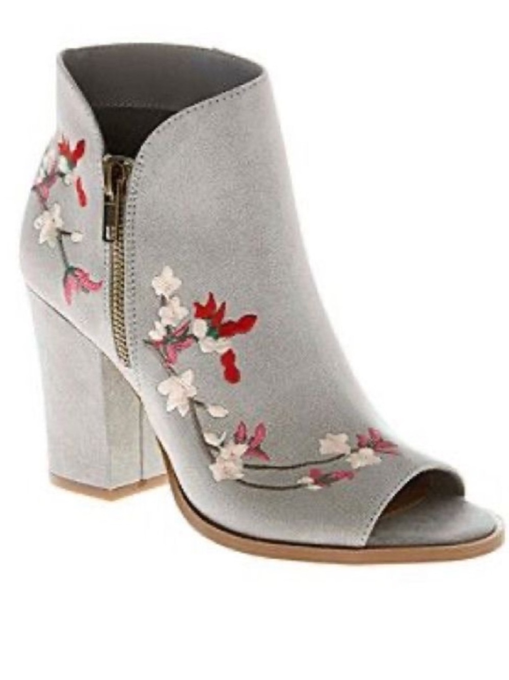 Hippie Laundry Women Imogen Floral Heeled Ankle Boots Open Toe Gray Shoe 7.5